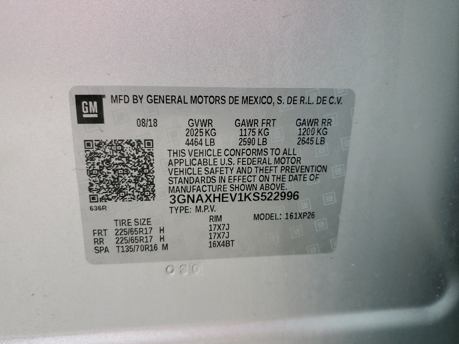 3GNAXHEV1KS522996 2019 Chevrolet Equinox Ls