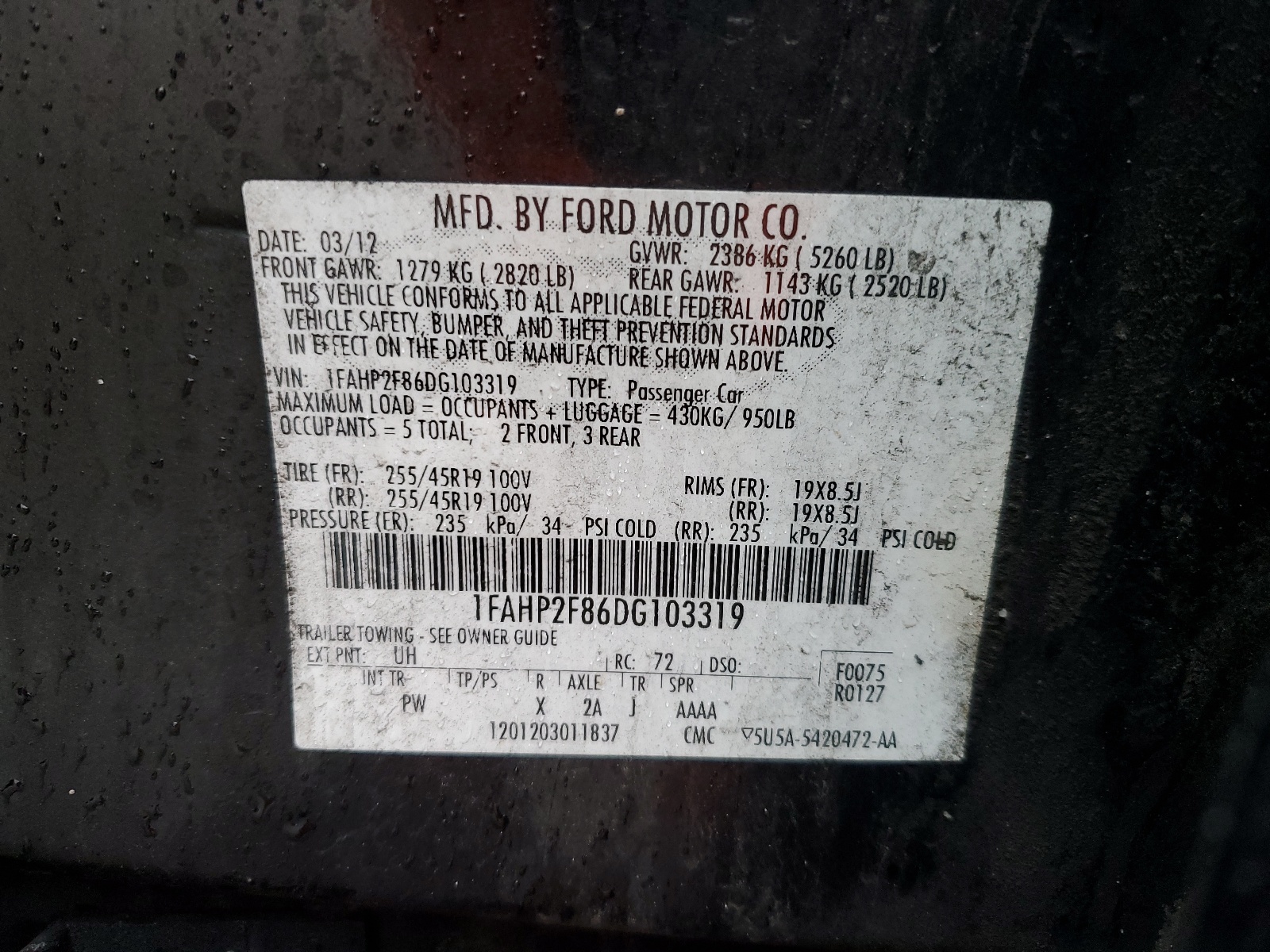 1FAHP2F86DG103319 2013 Ford Taurus Limited