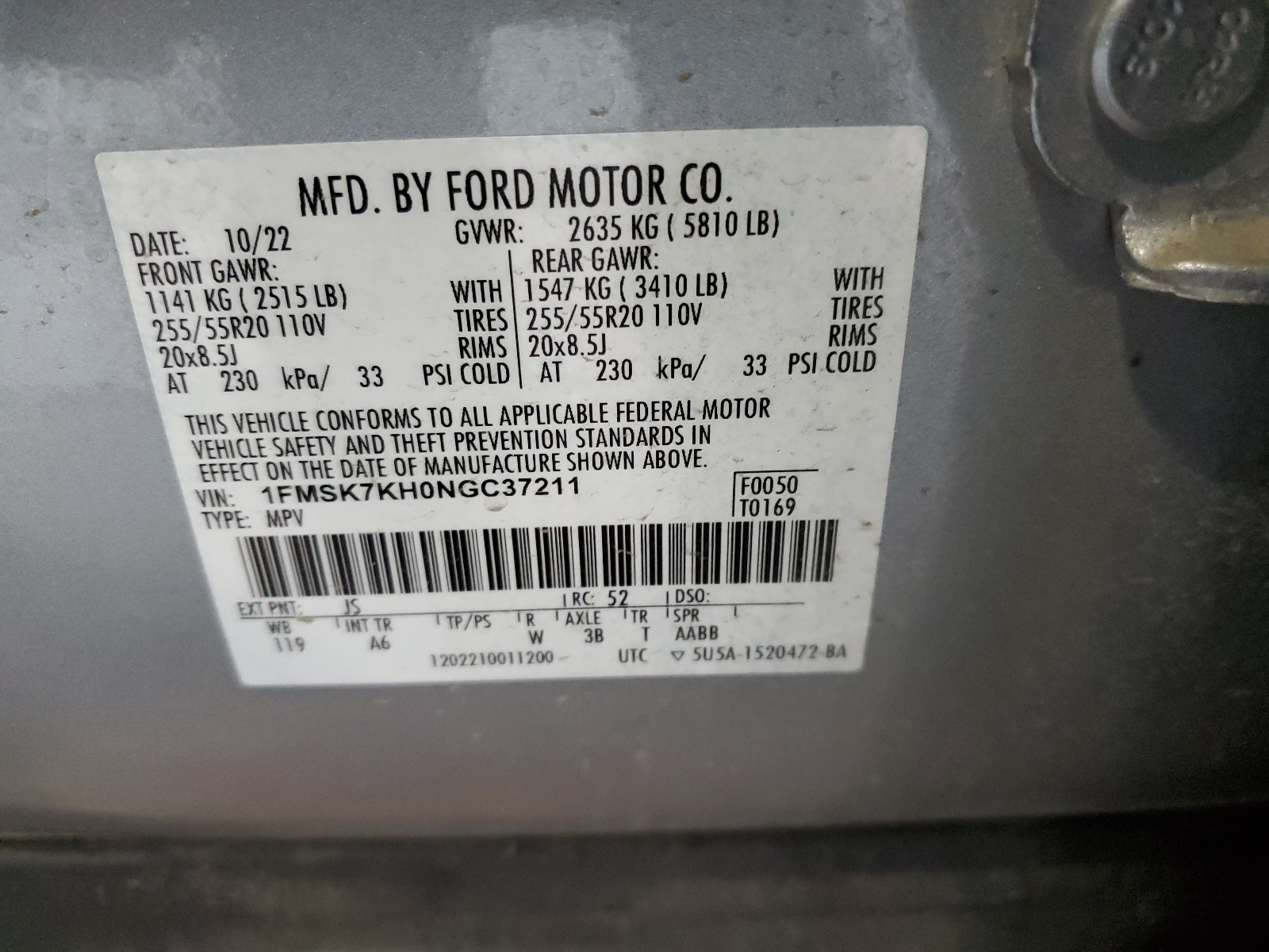 1FMSK7KH0NGC37211 2022 Ford Explorer St-Line