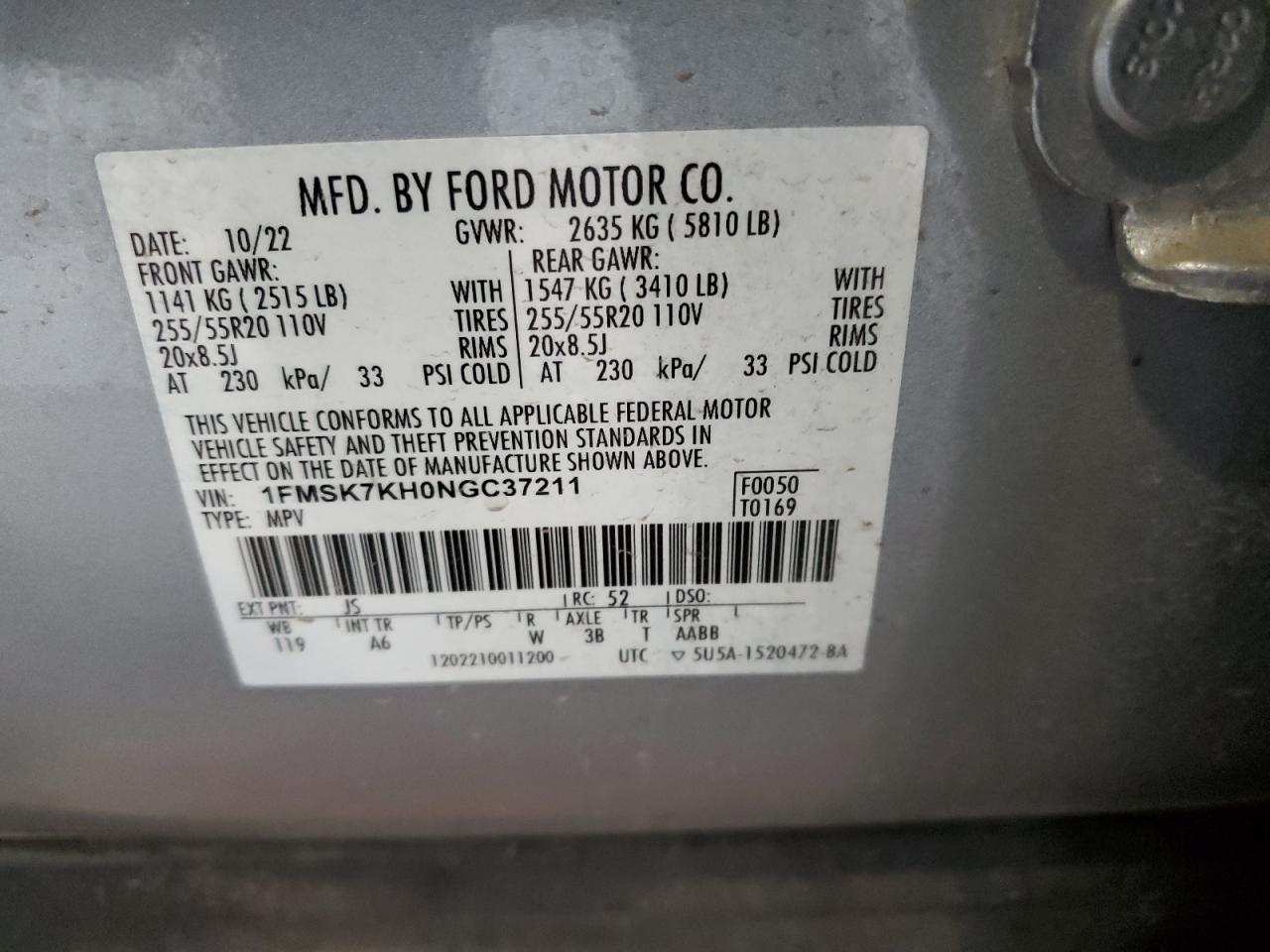 2022 Ford Explorer St-Line VIN: 1FMSK7KH0NGC37211 Lot: 50883374