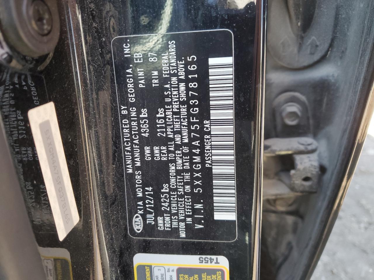 5XXGM4A75FG378165 2015 Kia Optima Lx