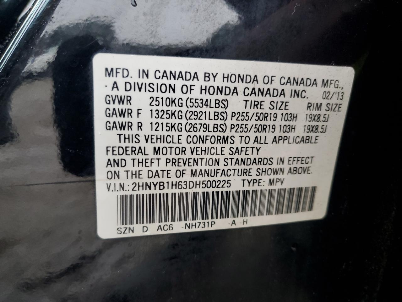 2013 Acura Zdx VIN: 2HNYB1H63DH500225 Lot: 50650984