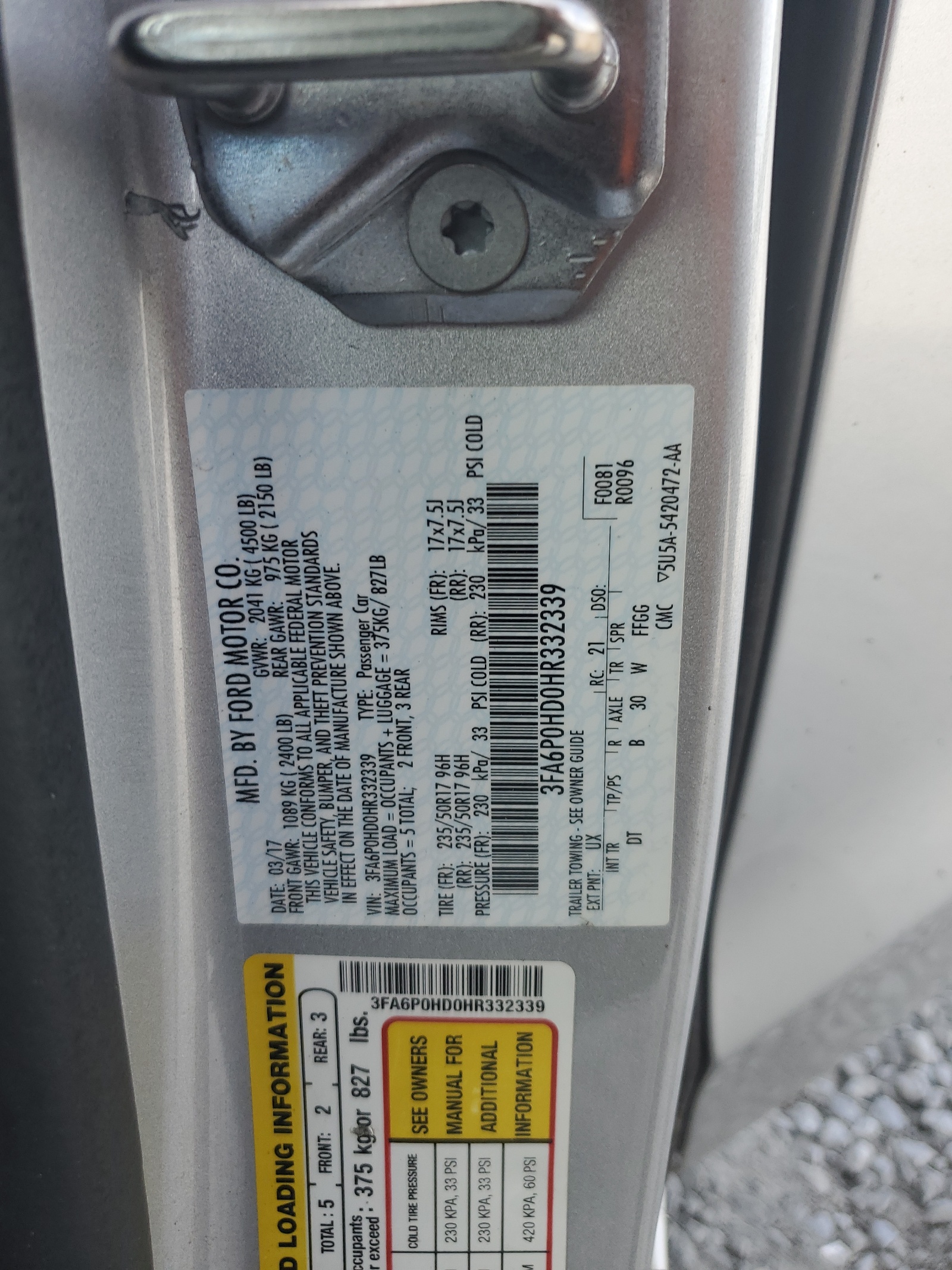 3FA6P0HD0HR332339 2017 Ford Fusion Se