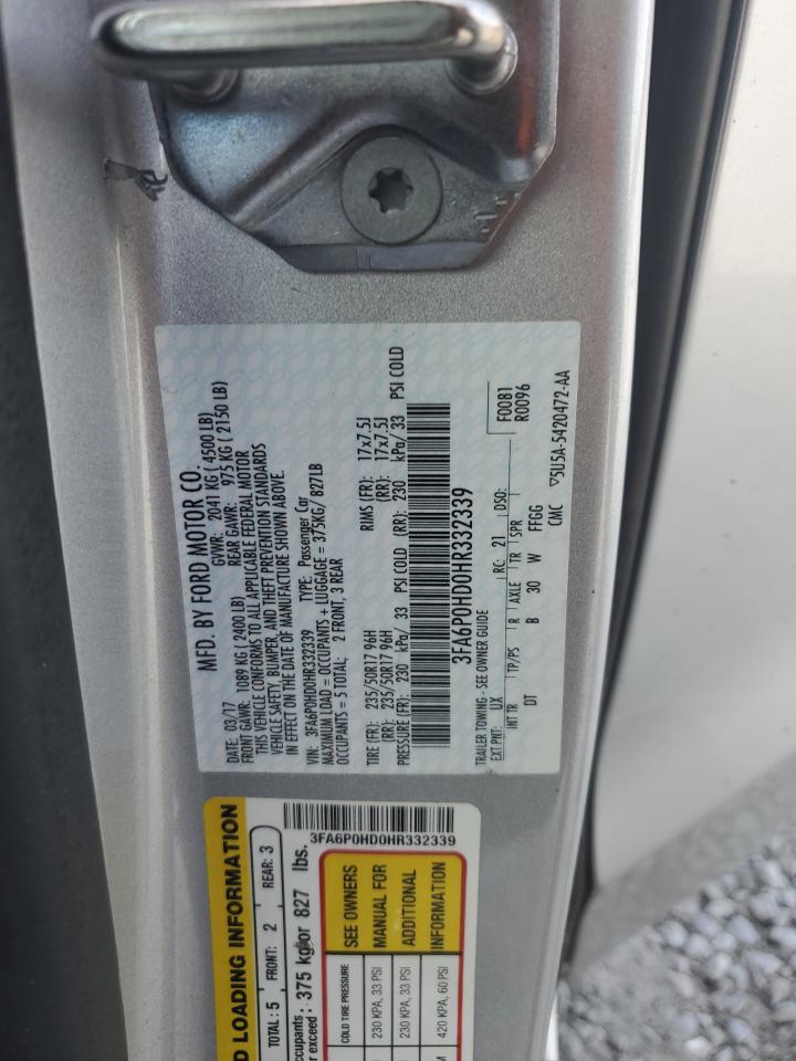 2017 Ford Fusion Se VIN: 3FA6P0HD0HR332339 Lot: 50950044