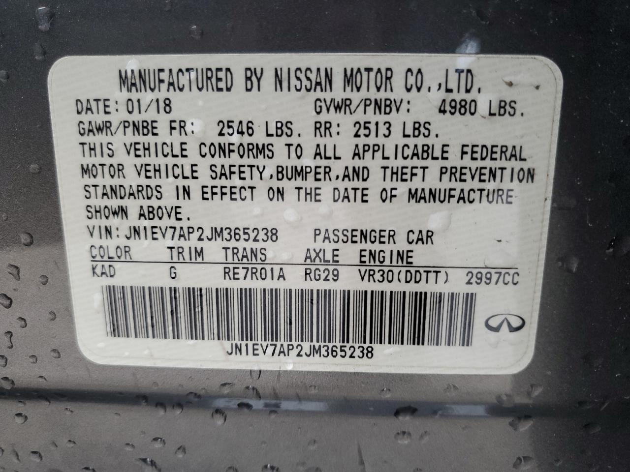 2018 Infiniti Q50 Luxe VIN: JN1EV7AP2JM365238 Lot: 48851565