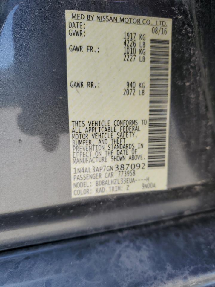 2016 Nissan Altima 2.5 VIN: 1N4AL3AP7GN387092 Lot: 51970824