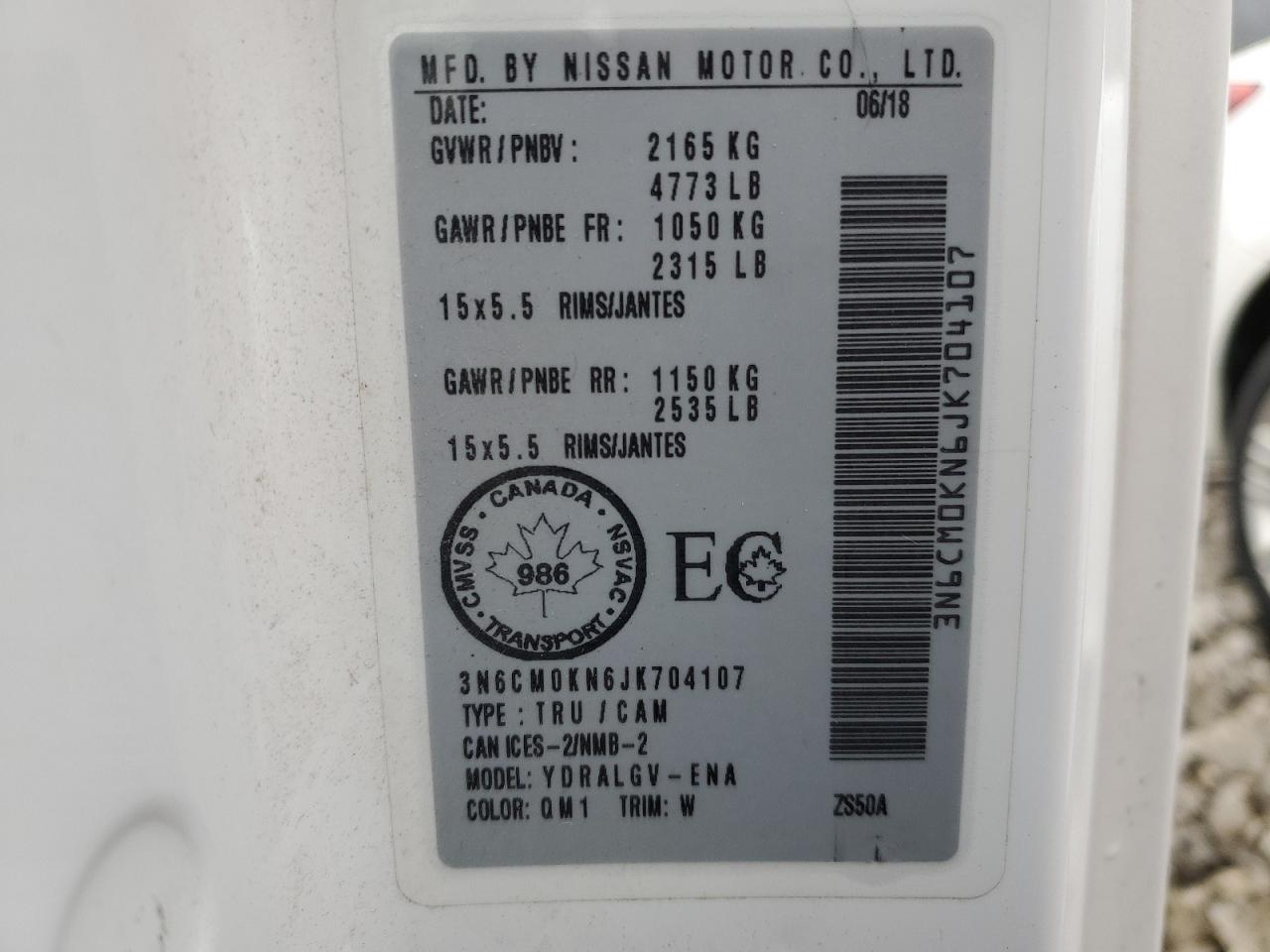 3N6CM0KN6JK704107 2018 Nissan Nv200 2.5S