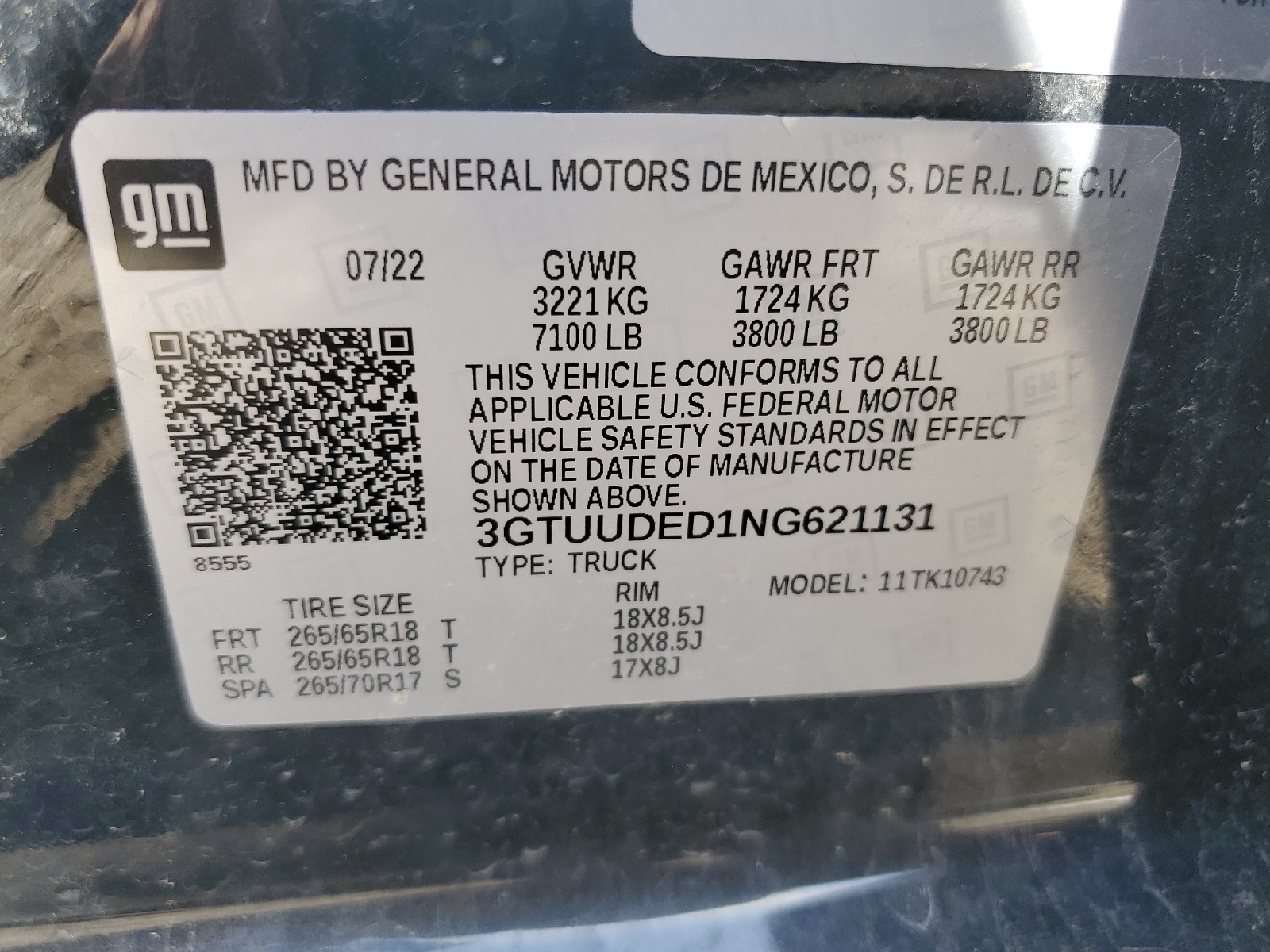 3GTUUDED1NG621131 2022 GMC Sierra K1500 Slt