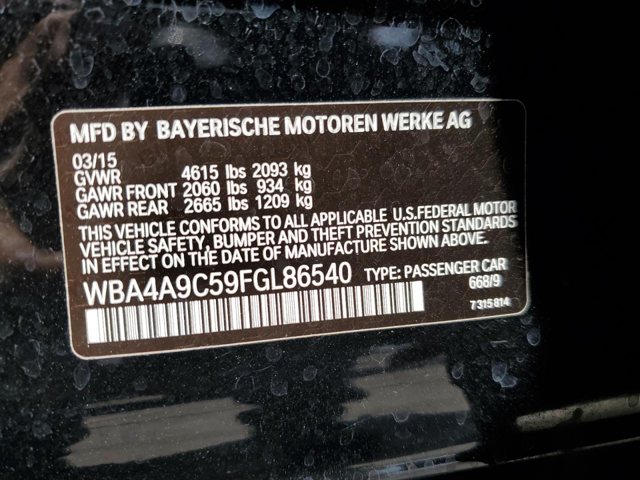 2015 BMW 428 I Gran Coupe Sulev VIN: WBA4A9C59FGL86540 Lot: 52697004