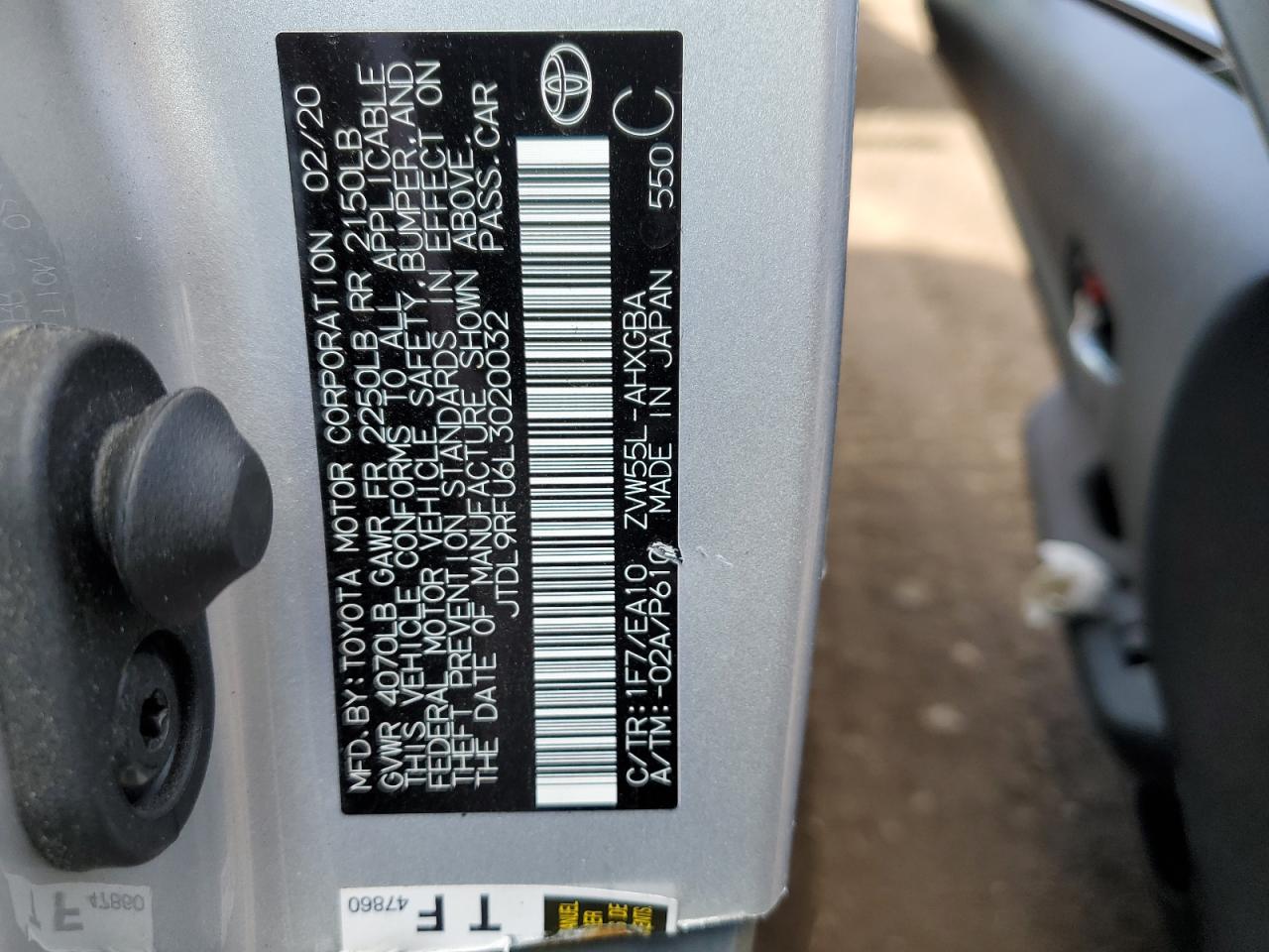 2020 Toyota Prius Le VIN: JTDL9RFU6L3020032 Lot: 49107284