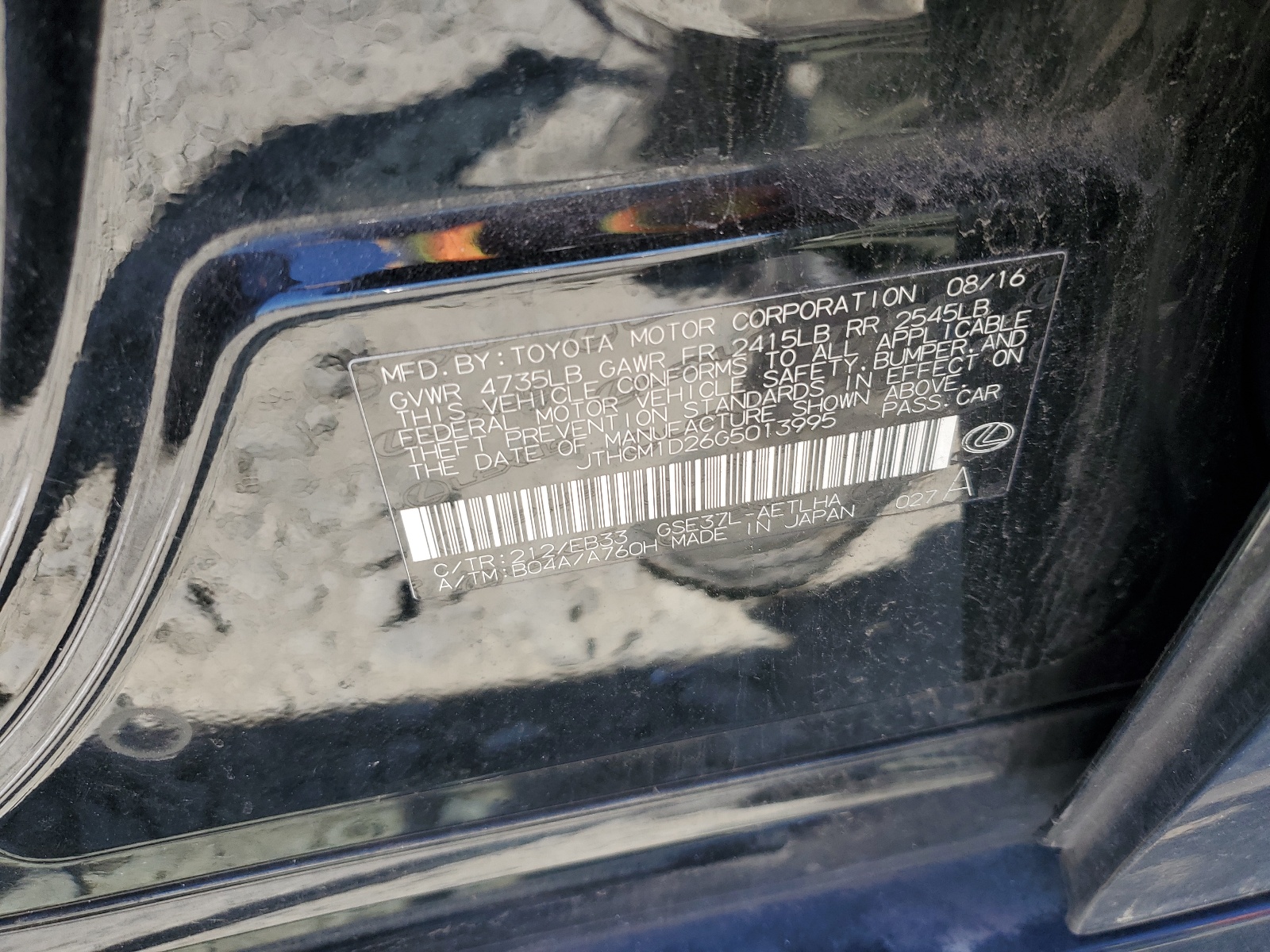 JTHCM1D26G5013995 2016 Lexus Is 300