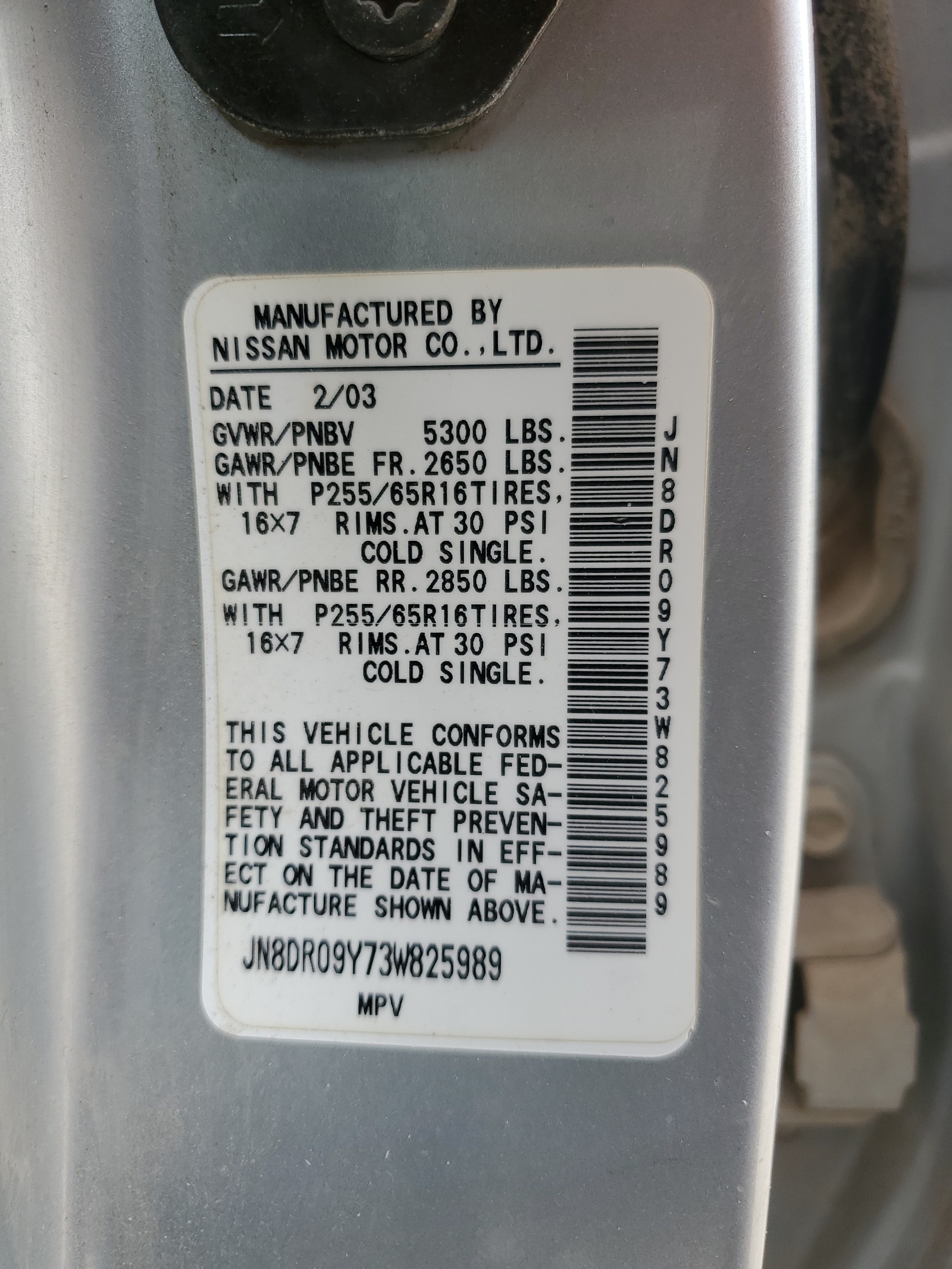 JN8DR09Y73W825989 2003 Nissan Pathfinder Le