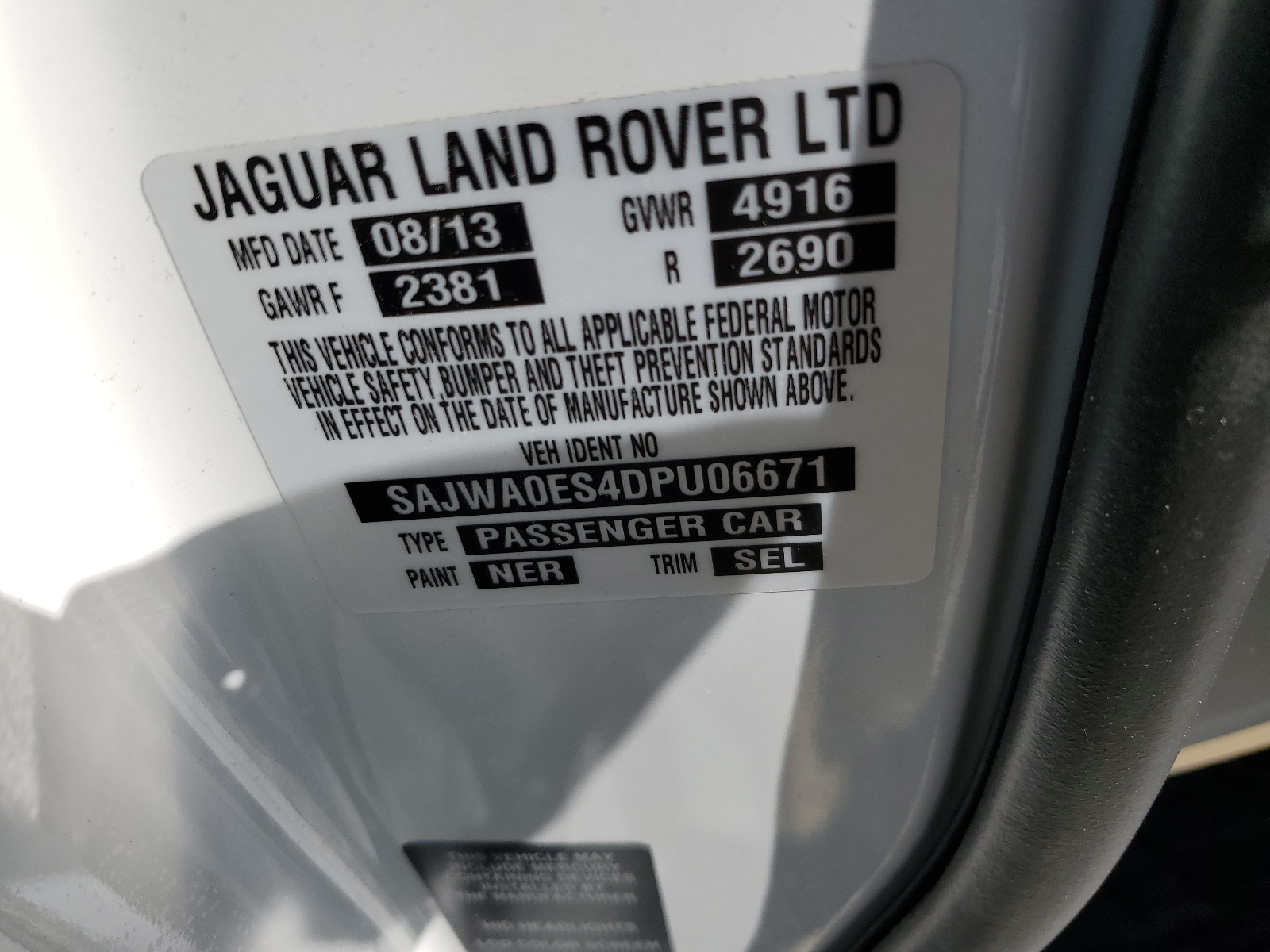 SAJWA0ES4DPU06671 2013 Jaguar Xf