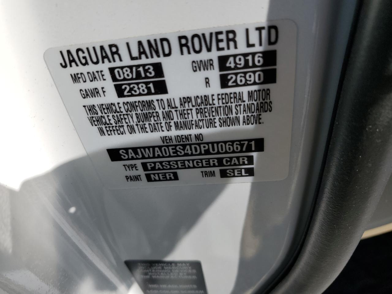 2013 Jaguar Xf VIN: SAJWA0ES4DPU06671 Lot: 50596034