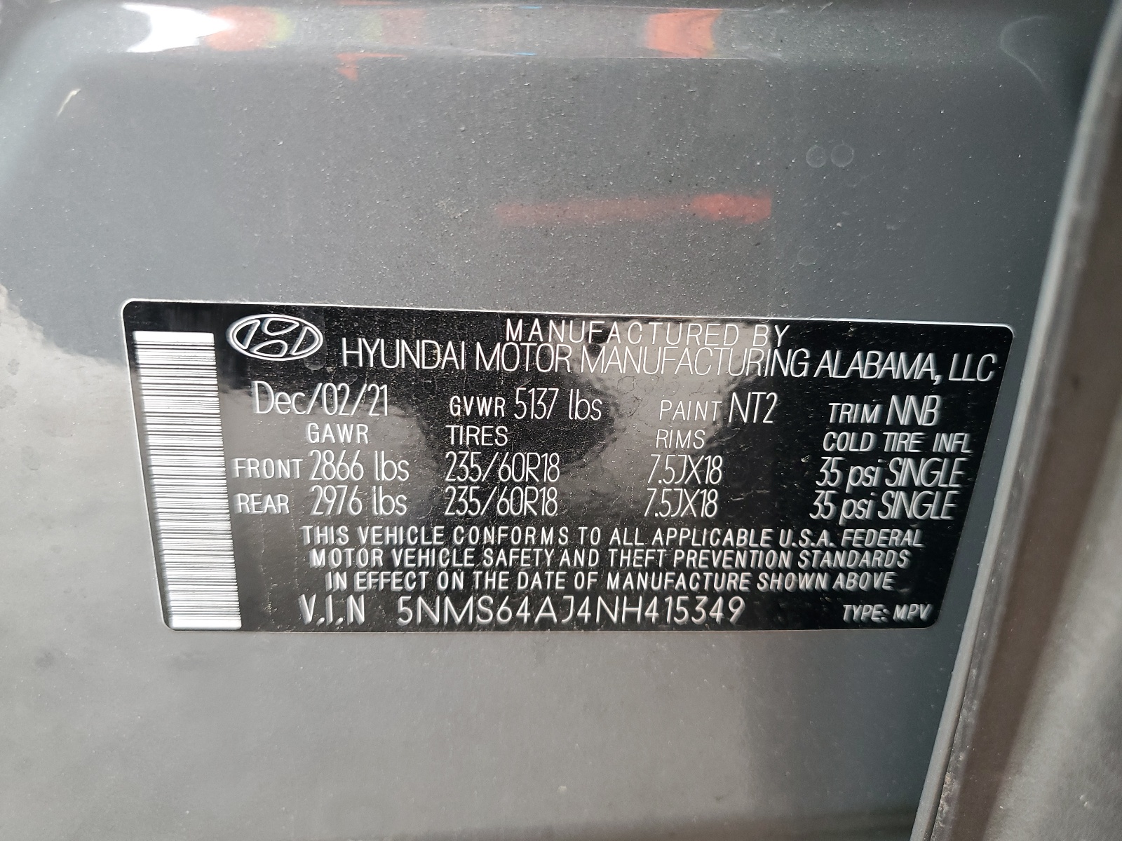 2022 Hyundai Santa Fe Sel vin: 5NMS64AJ4NH415349