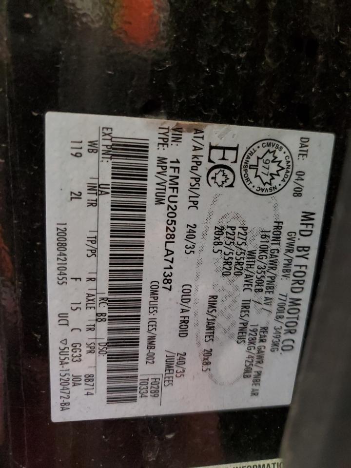 2008 Ford Expedition VIN: 1FMFU20528XA71387 Lot: 81522273