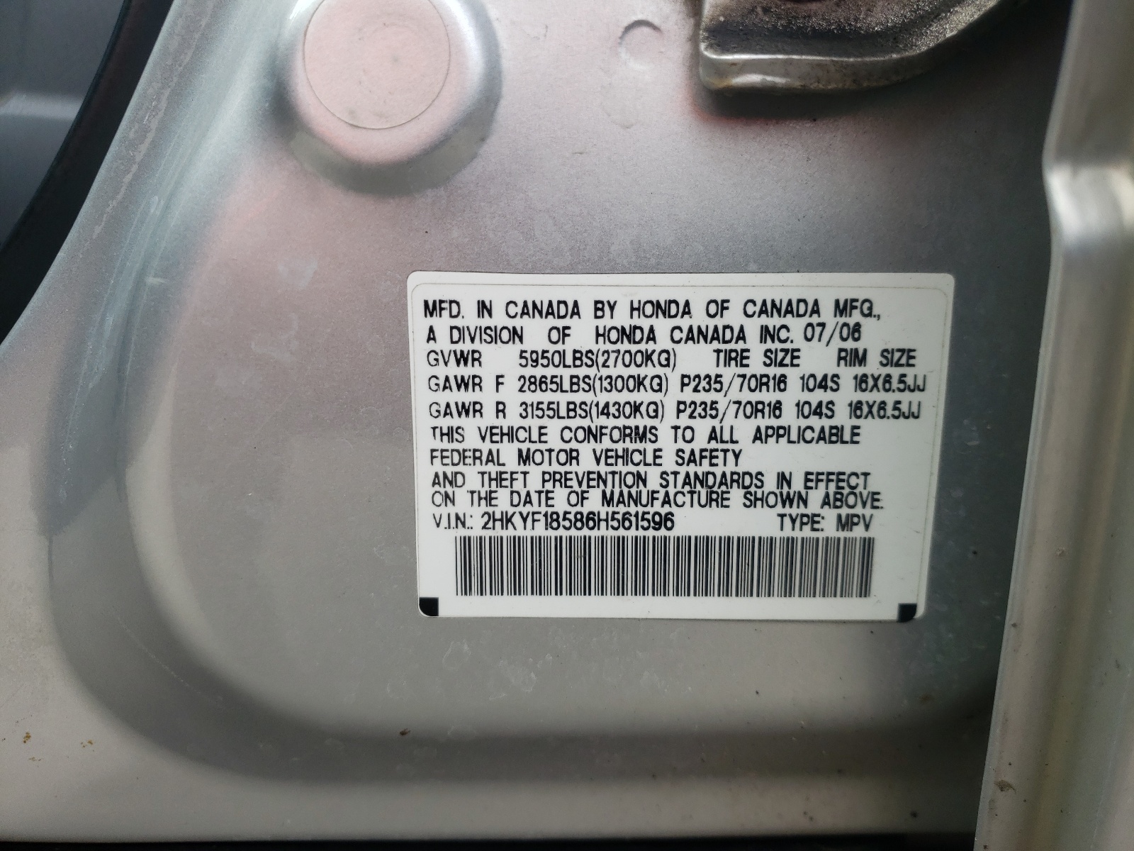 2HKYF18586H561596 2006 Honda Pilot Ex