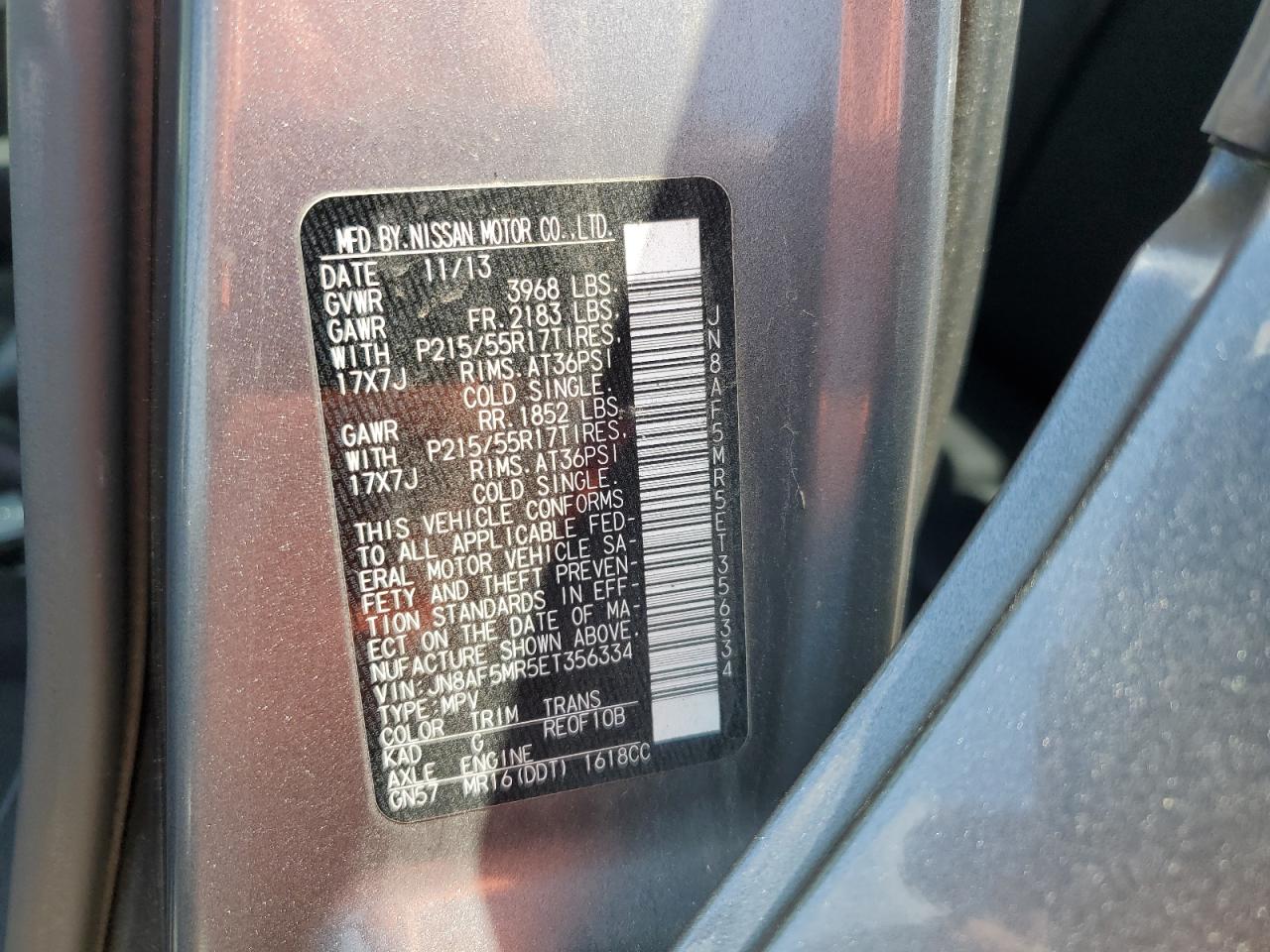 2014 Nissan Juke S VIN: JN8AF5MR5ET356334 Lot: 50776454