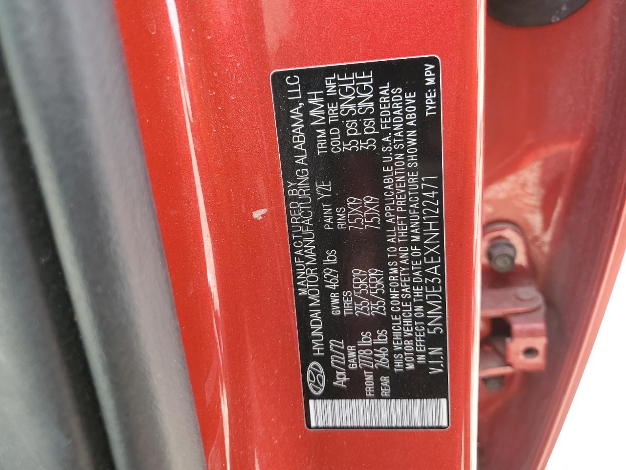 2022 Hyundai Tucson Limited VIN: 5NMJE3AEXNH122471 Lot: 51561024