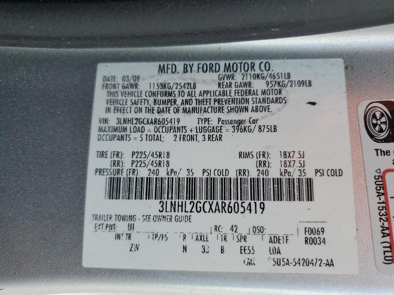 2010 Lincoln Mkz VIN: 3LNHL2GCXAR605419 Lot: 50500724