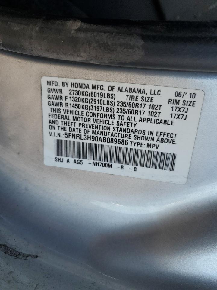 2010 Honda Odyssey Touring VIN: 5FNRL3H90AB089686 Lot: 51850824