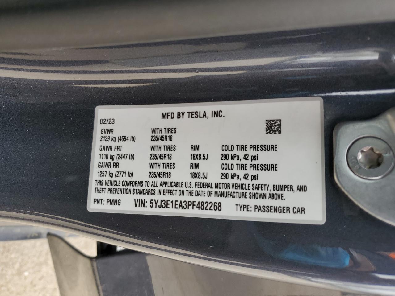 5YJ3E1EA3PF482268 2023 Tesla Model 3