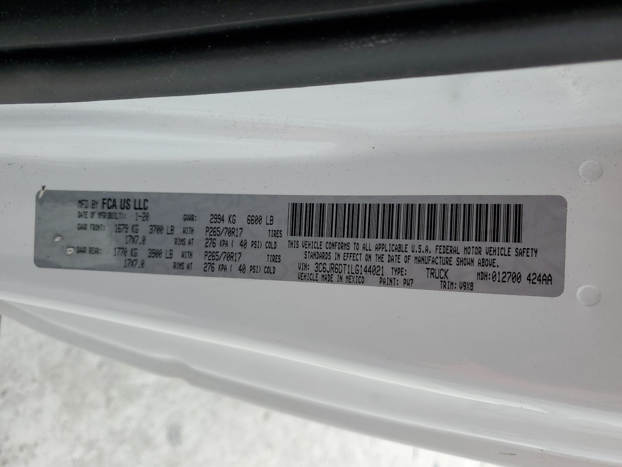 3C6JR6DT1LG144021 2020 Ram 1500 Classic Tradesman