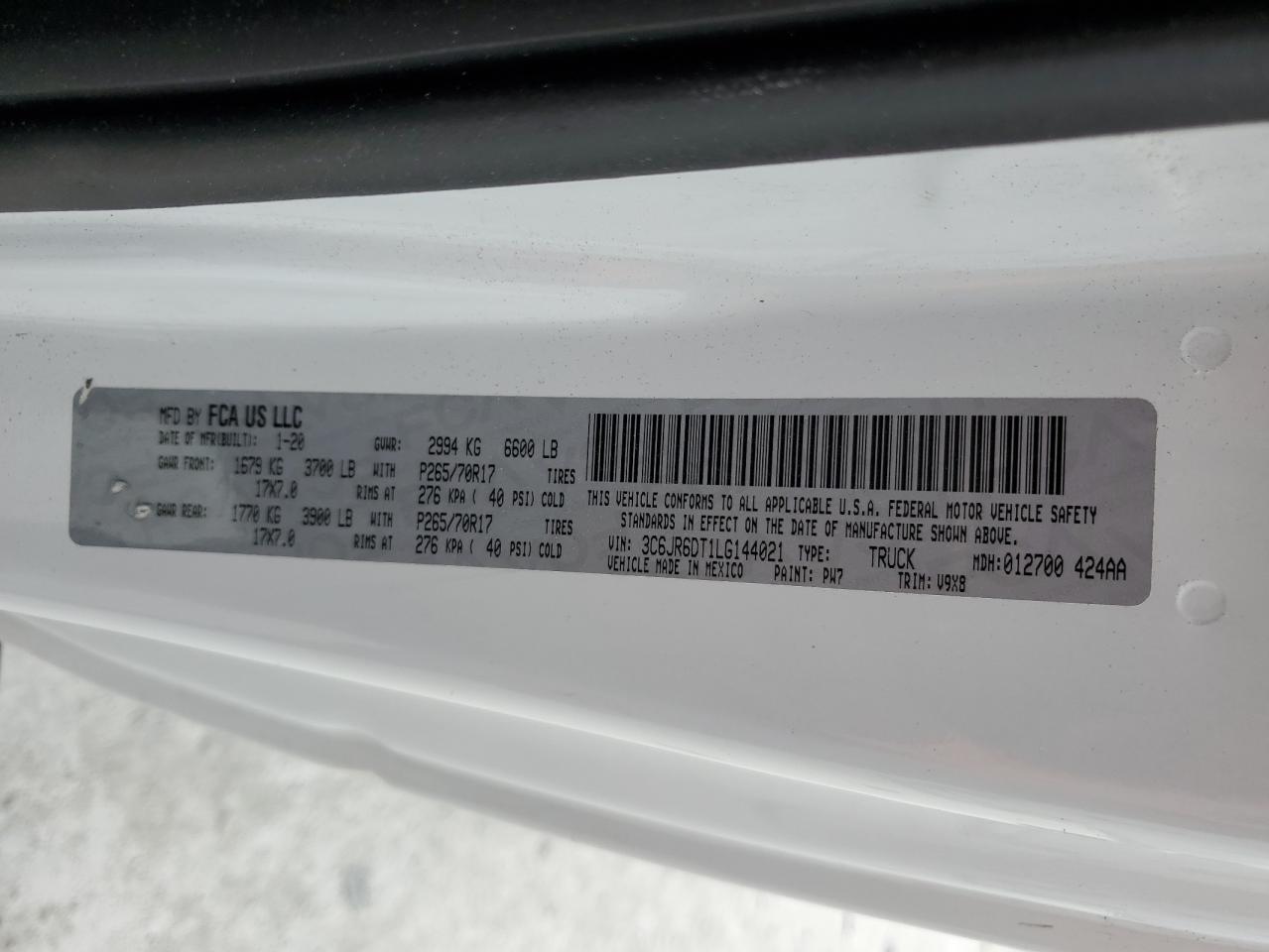 2020 Ram 1500 Classic Tradesman VIN: 3C6JR6DT1LG144021 Lot: 49516764