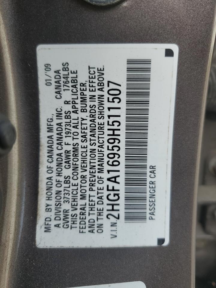 2009 Honda Civic Exl VIN: 2HGFA16959H511507 Lot: 57752964