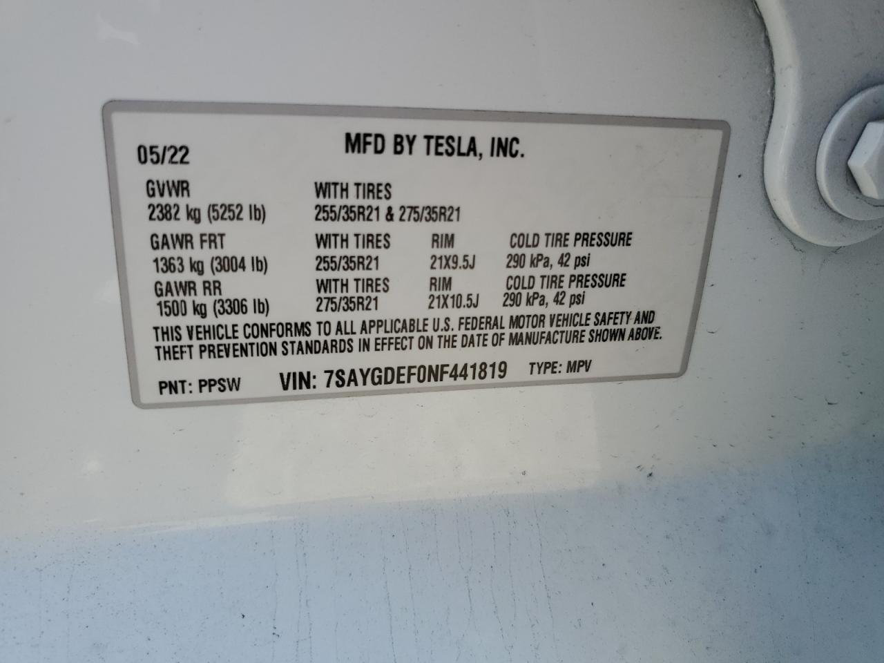 7SAYGDEF0NF441819 2022 Tesla Model Y