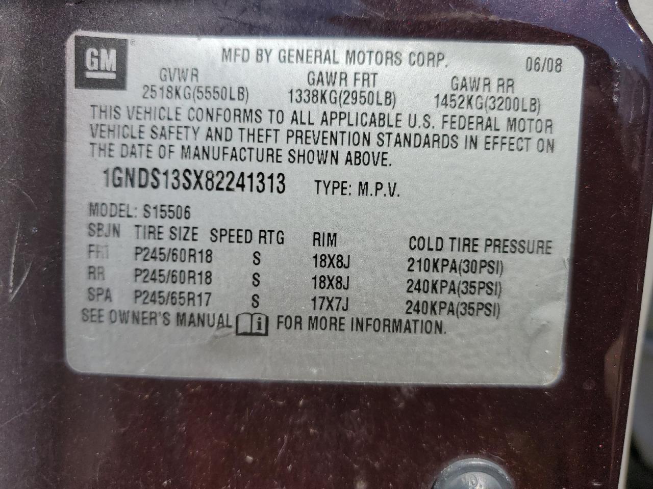 2008 Chevrolet Trailblazer Ls VIN: 1GNDS13SX82241313 Lot: 69173174