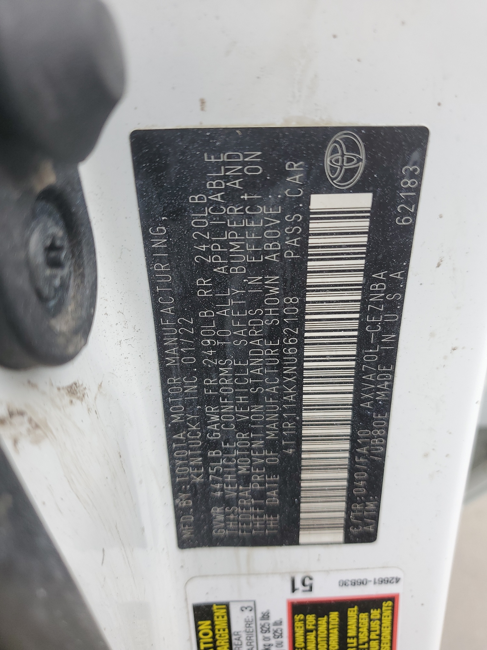 4T1R11AKXNU662108 2022 Toyota Camry Le