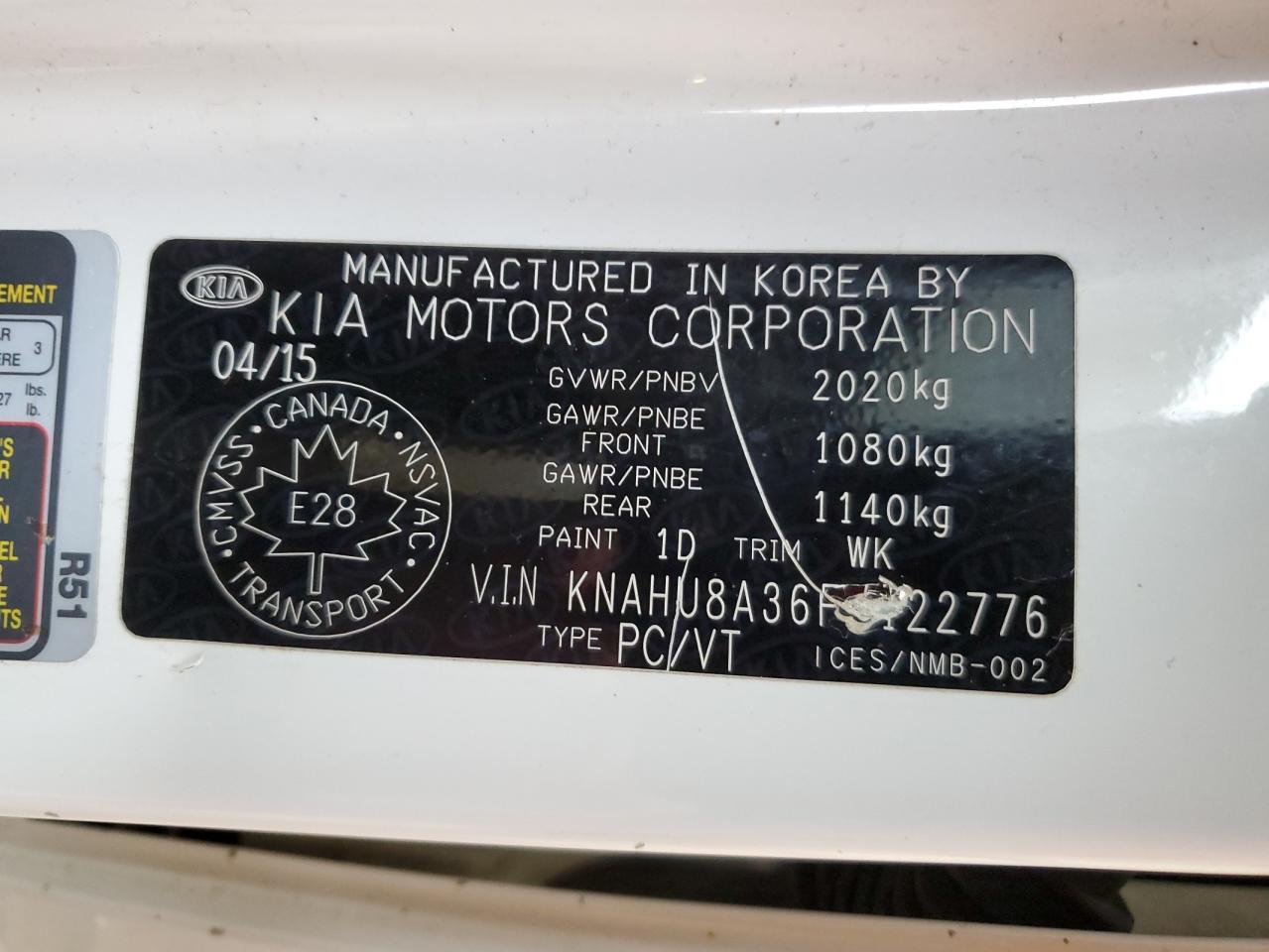 KNAHU8A36F7122776 2015 Kia Rondo