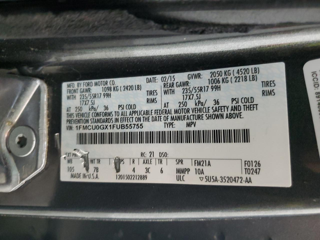 1FMCU0GX1FUB55755 2015 Ford Escape Se