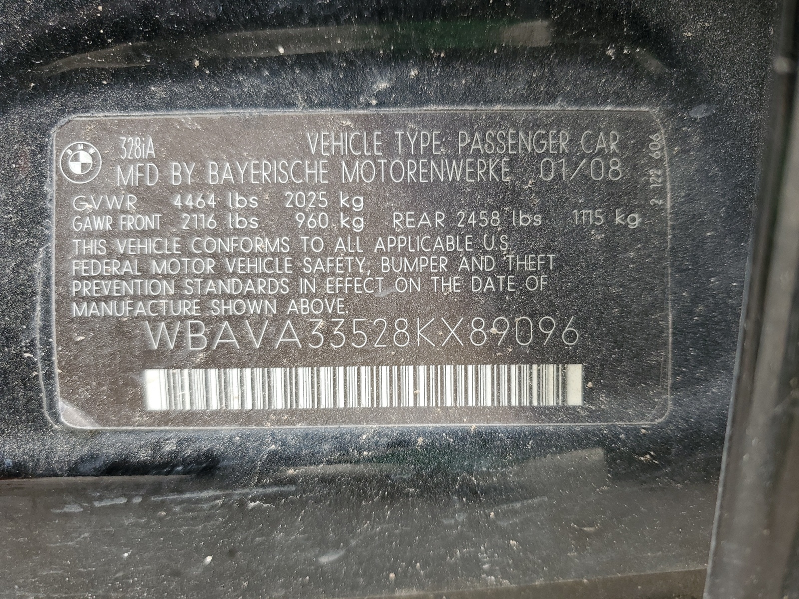 WBAVA33528KX89096 2008 BMW 328 I