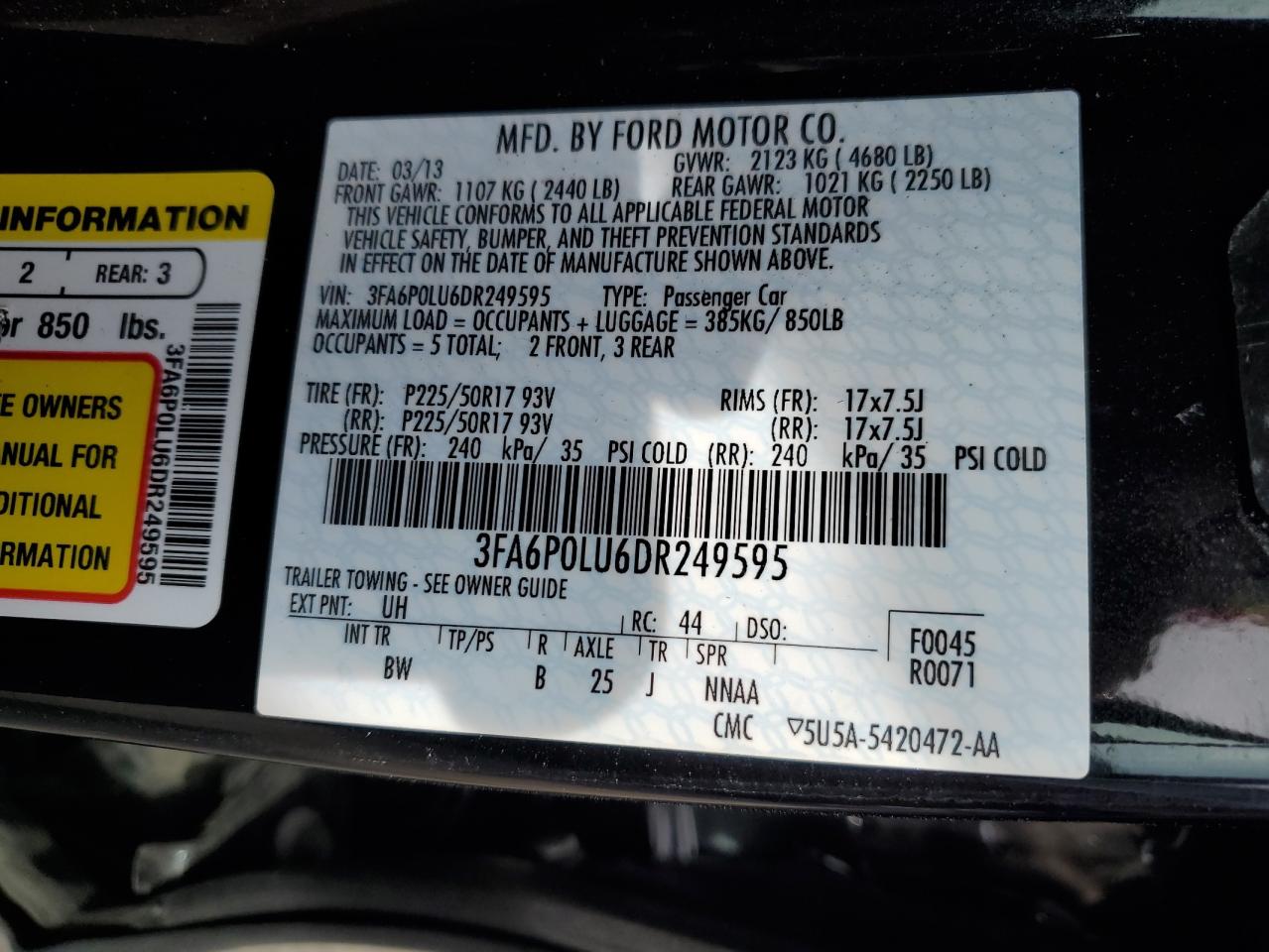 3FA6P0LU6DR249595 2013 Ford Fusion Se Hybrid