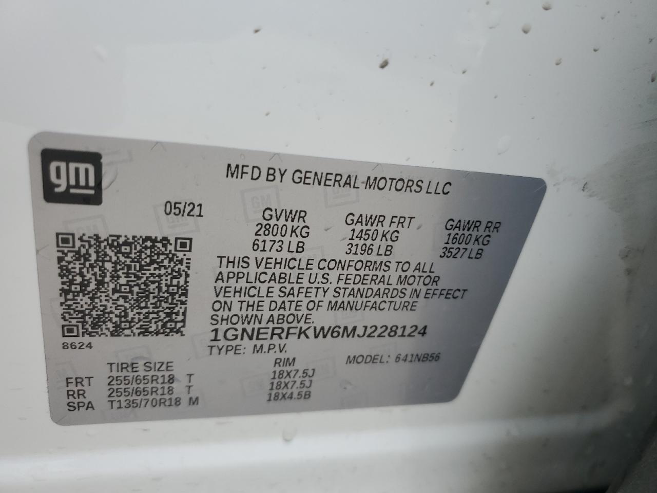 1GNERFKW6MJ228124 2021 Chevrolet Traverse Ls