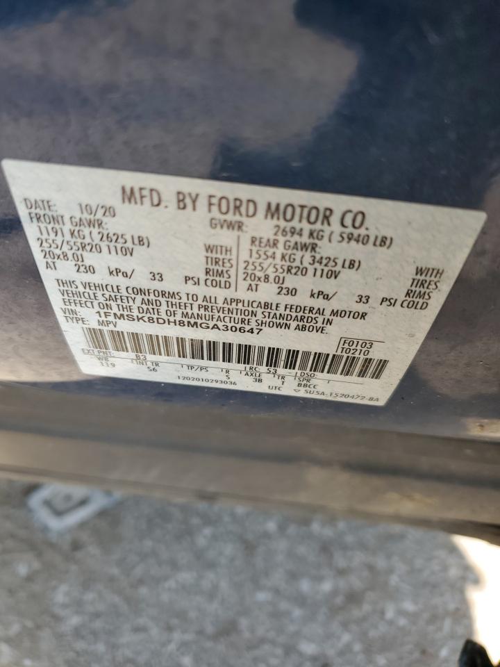 2021 Ford Explorer Xlt VIN: 1FMSK8DH8MGA30647 Lot: 50744174