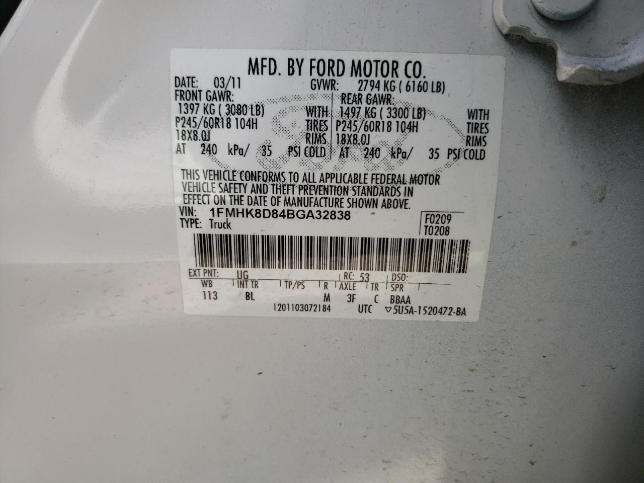 2011 Ford Explorer Xlt VIN: 1FMHK8D84BGA32838 Lot: 72419454