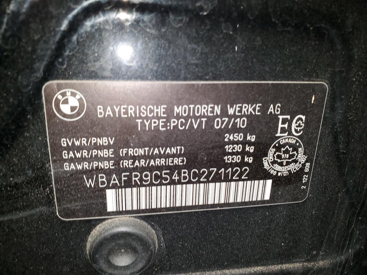 2011 BMW 550 I VIN: WBAFR9C54BC271122 Lot: 50970704