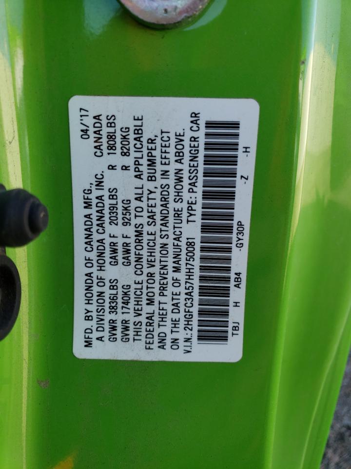 2HGFC3A57HH750081 2017 Honda Civic Si