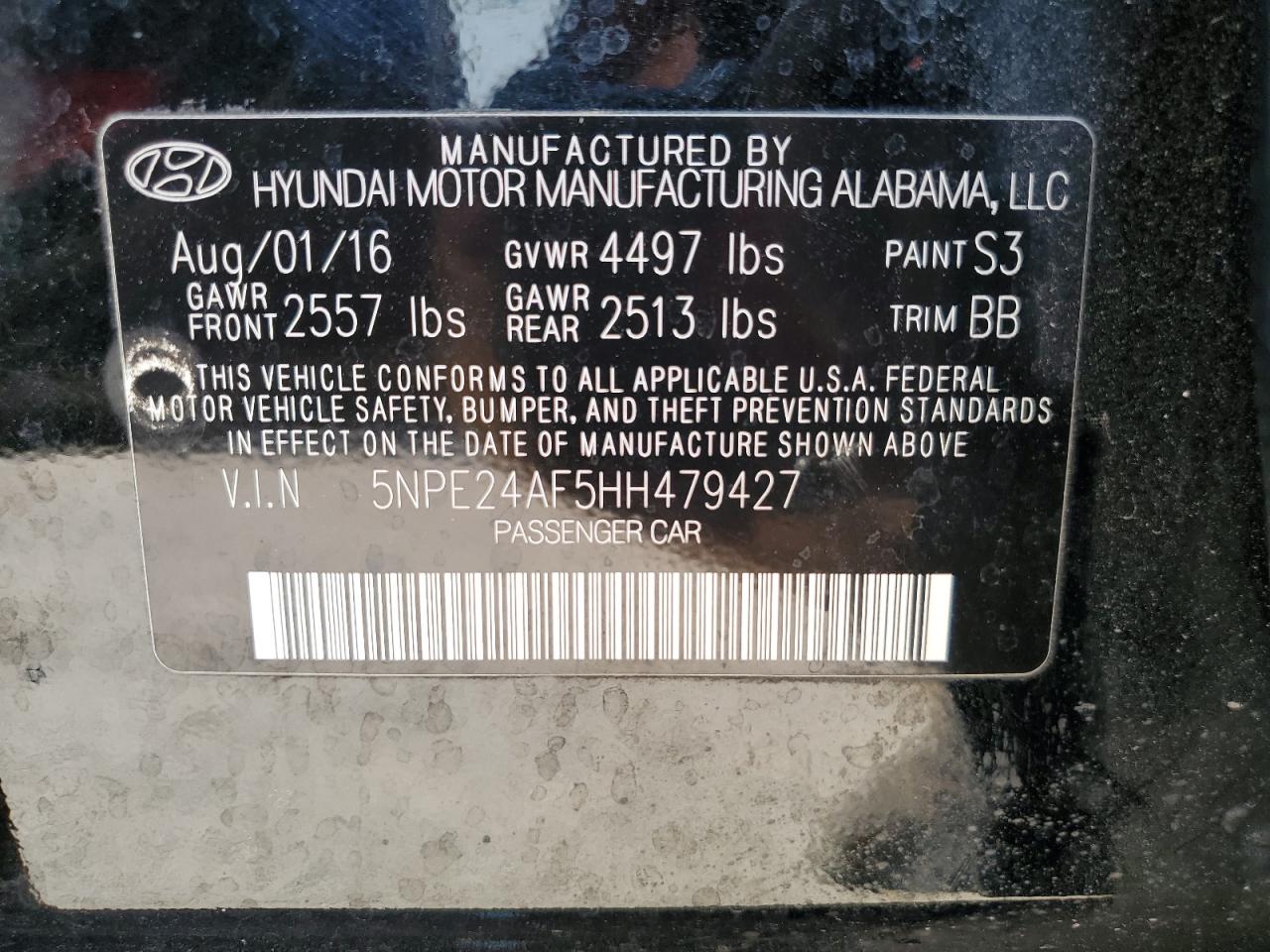 5NPE24AF5HH479427 2017 Hyundai Sonata Se