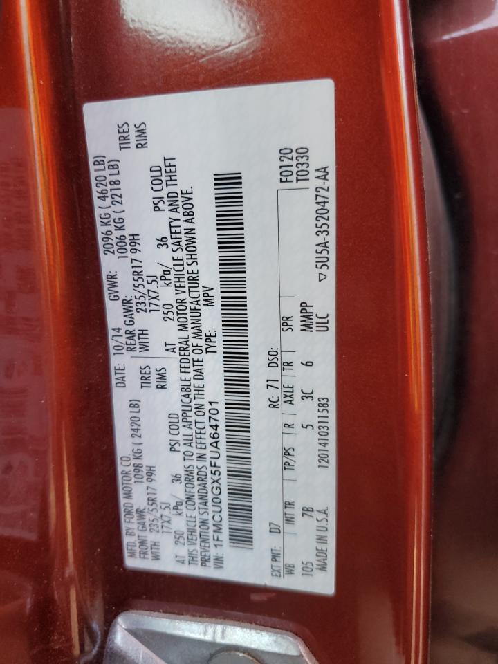 2015 Ford Escape Se VIN: 1FMCU0GX5FUA64701 Lot: 52740134