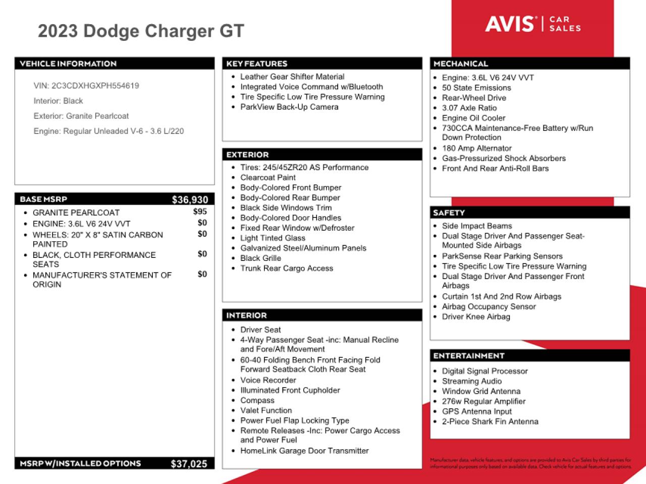 2023 Dodge Charger Gt VIN: 2C3CDXHGXPH554619 Lot: 48486644