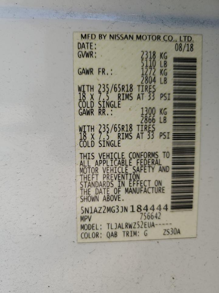 2018 Nissan Murano S VIN: 5N1AZ2MG3JN184444 Lot: 53738044