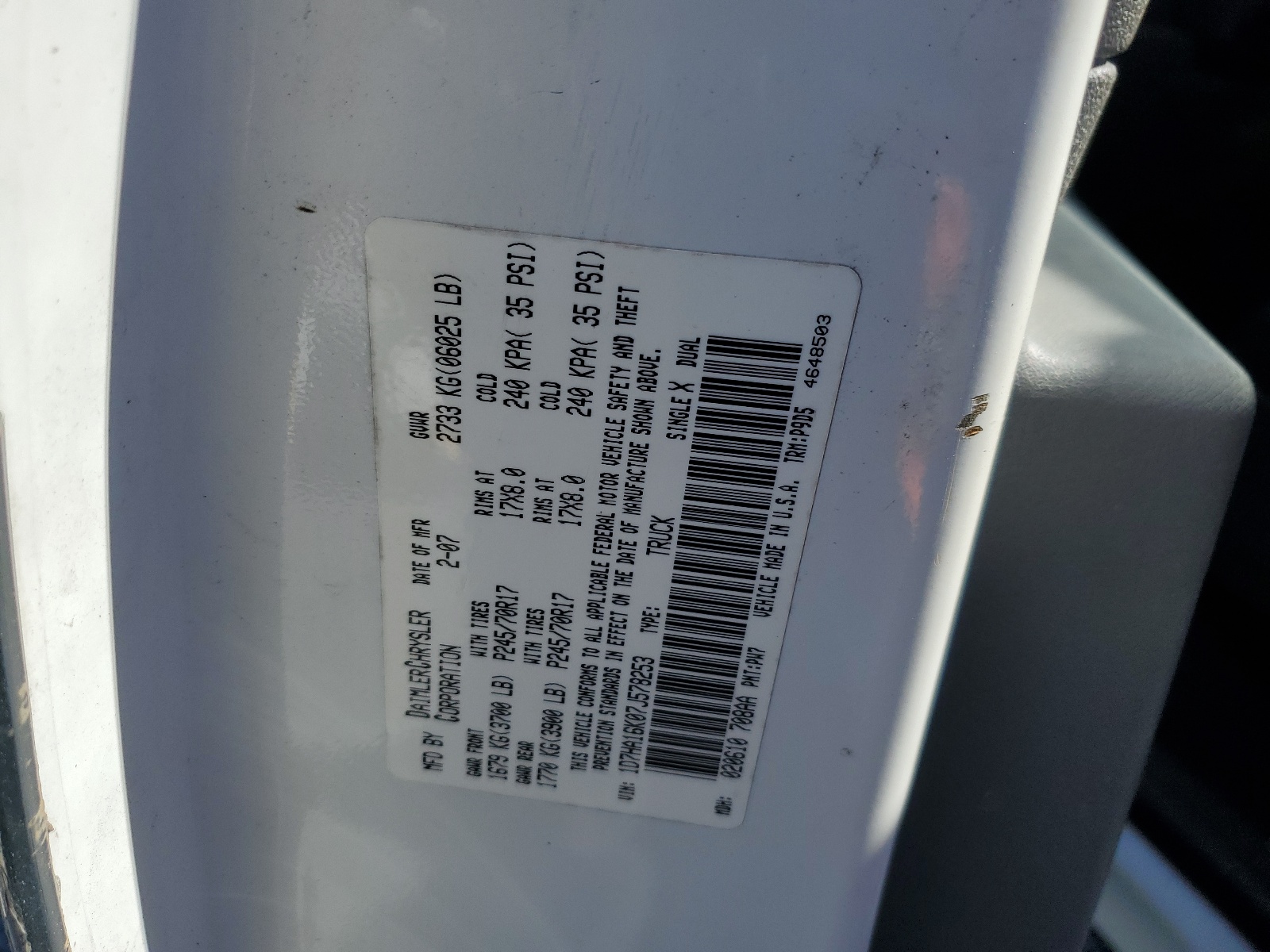 1D7HA16K07J578253 2007 Dodge Ram 1500 St