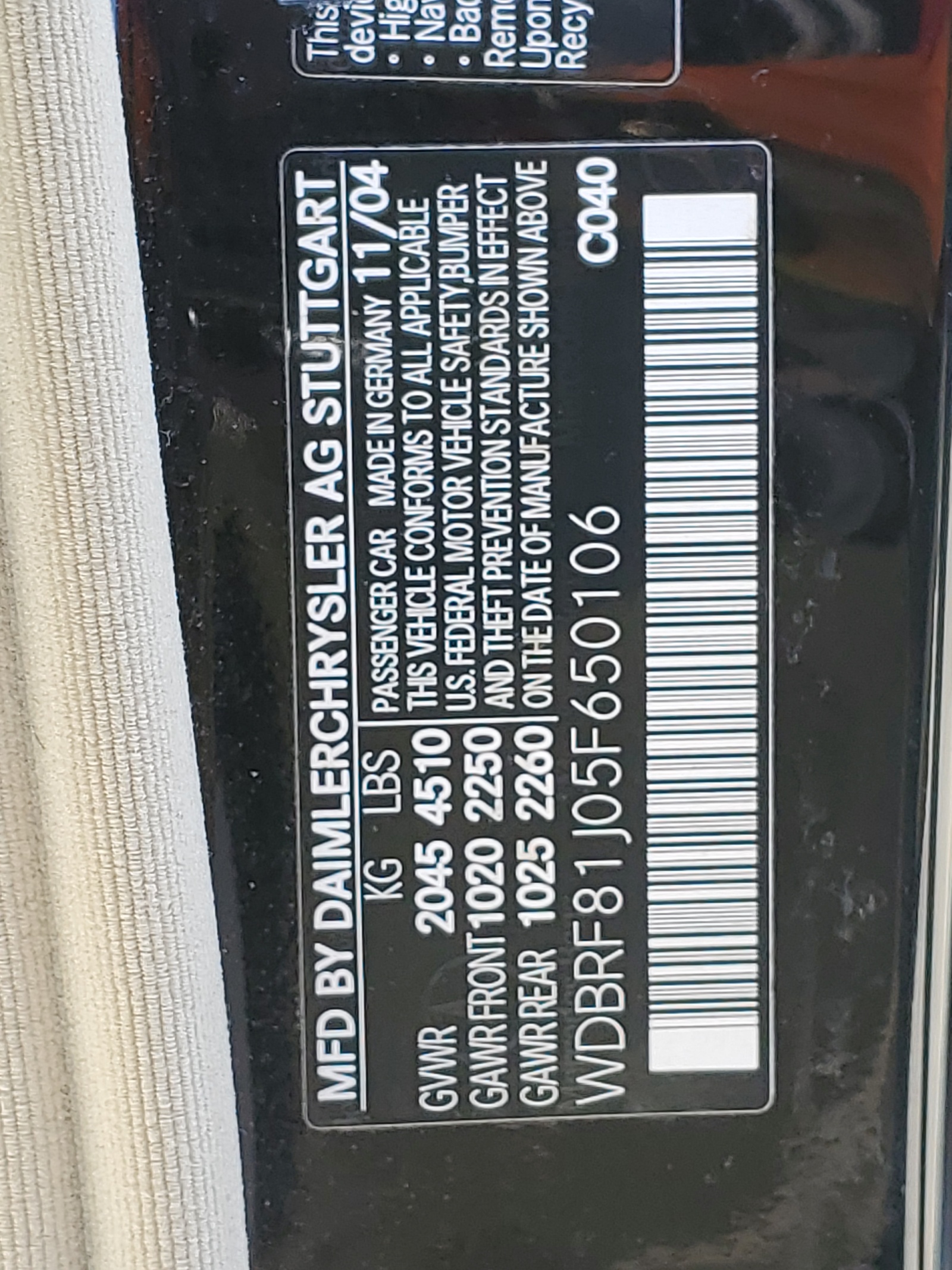 WDBRF81J05F650106 2005 Mercedes-Benz C 240 4Matic