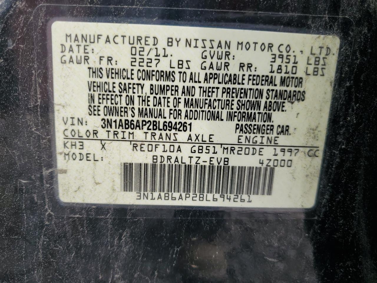 2011 Nissan Sentra 2.0 VIN: 3N1AB6AP2BL694261 Lot: 49049584