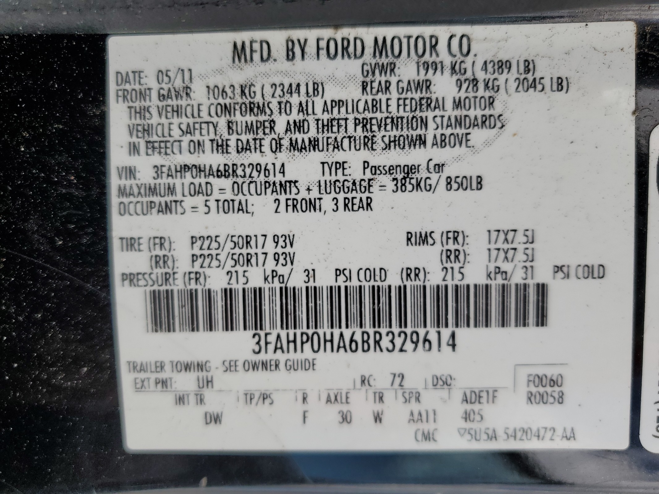 3FAHP0HA6BR329614 2011 Ford Fusion Se
