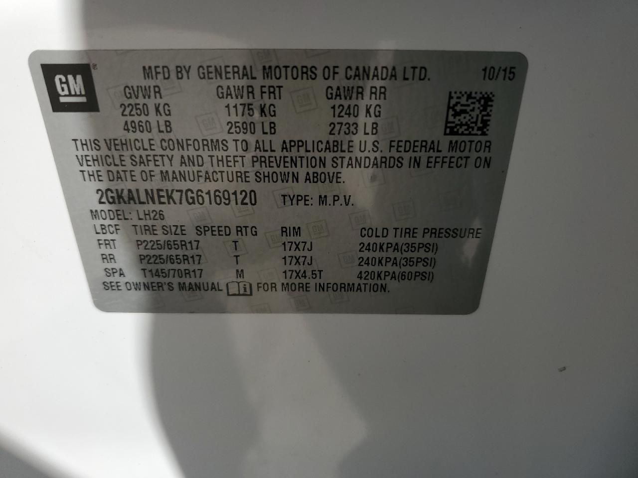 2016 GMC Terrain Sle VIN: 2GKALNEK7G6169120 Lot: 52499164